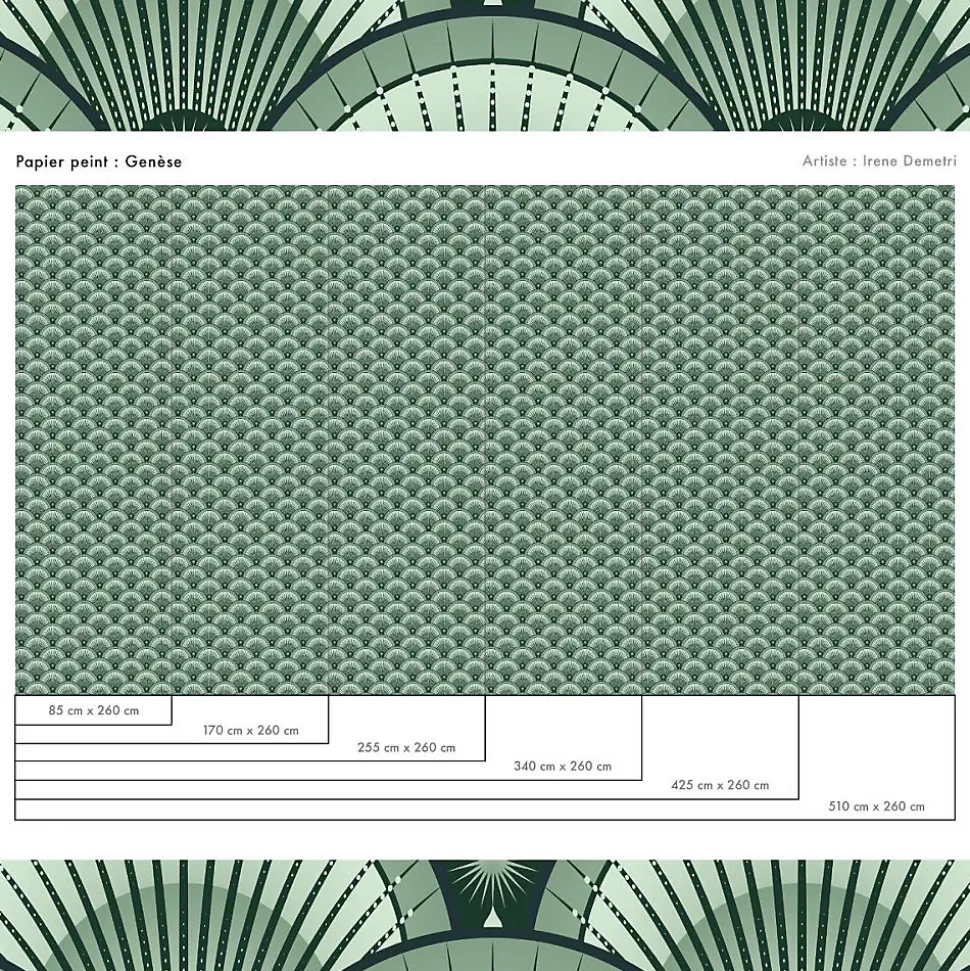 Papier peint vintage avec motifs géométriques verts - 510x260 cm (l x h)