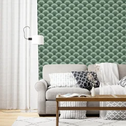 Papier peint vintage avec motifs géométriques verts - 85x260 cm (l x h)
