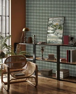Papier peint vinyl intissé Bensimon tissu ecossais vert L.1005 x l.53cm Lutèce