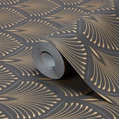 Papier peint vinyl sur intissé echium noir et or