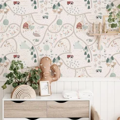Papier peint vinyle adhésif happy farm map multicolore 50x300 cm