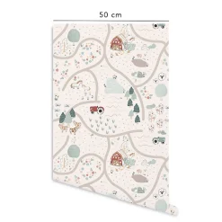 Papier peint vinyle adhésif happy farm map multicolore 50x300 cm