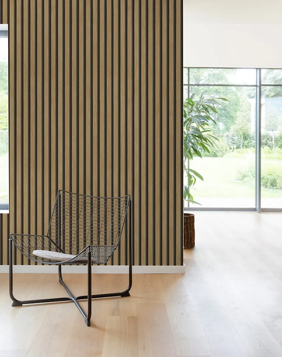 Papier peint vinyle expansé sur intissé effet lattes de bois foncé L.1005 x l.53cm Grandeco