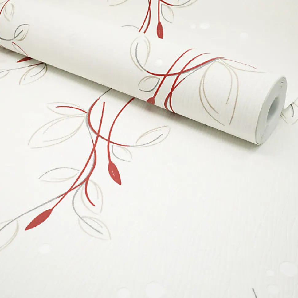 Papier peint vinyle expansé sur intissé - Basique - Motif floral rouge pois satiné - Rouleau(x)