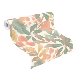 Papier peint vinyle expansé intissé feuillage Tropico vert, terracotta L.1005 x l.53cm Rasch