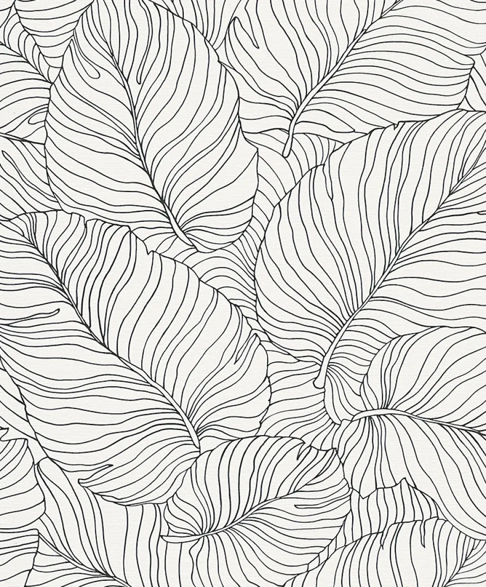 Papier peint vinyle expansé intissé feuilles de bananier Isa noir et blanc L.1005 x l.53 cm Grandeco