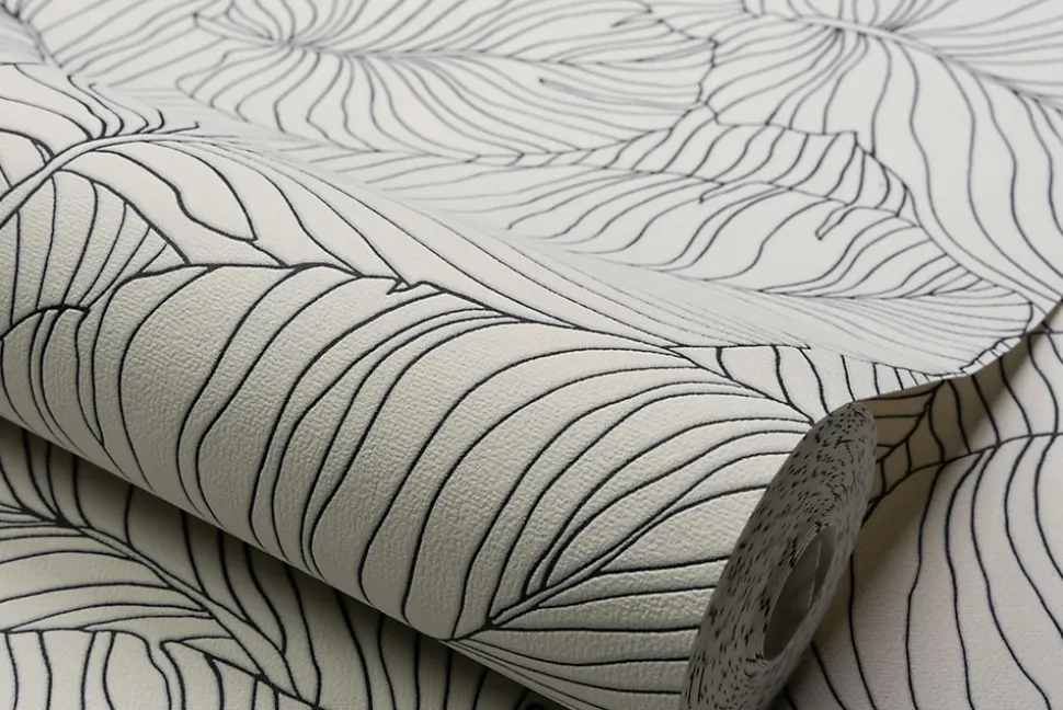 Papier peint vinyle expansé intissé feuilles de bananier Isa noir et blanc L.1005 x l.53 cm Grandeco
