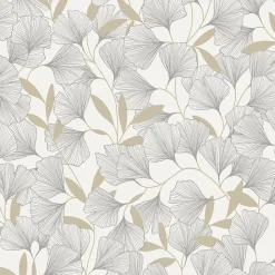 Papier peint vinyle expansé sur intissé feuille ginko blanc L.1005 x l.53cm Grandeco