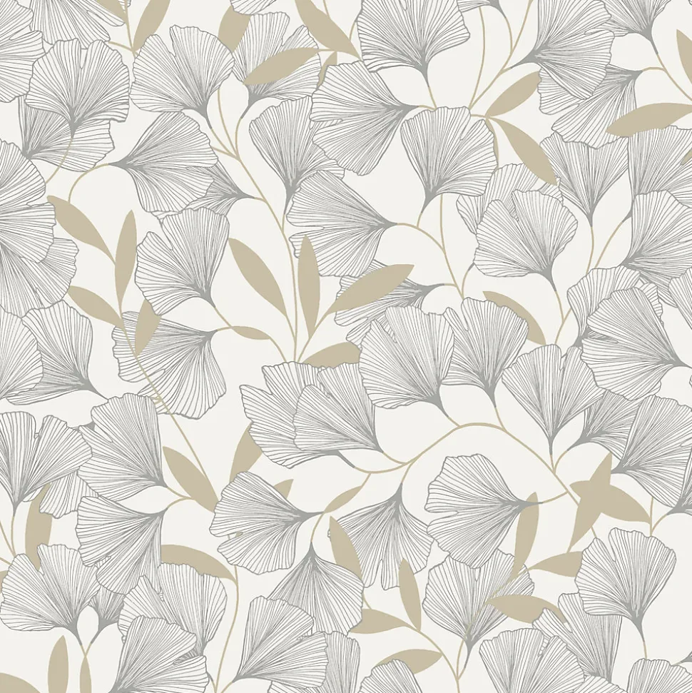 Papier peint vinyle expansé sur intissé feuille ginko blanc L.1005 x l.53cm Grandeco