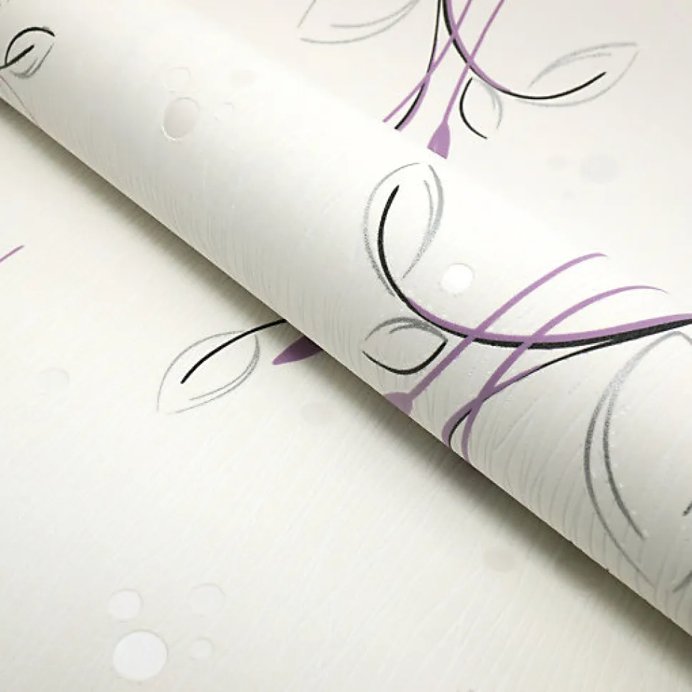 Papier peint vinyle expansé sur intissé - Basique - Motif floral violet pois satiné - Rouleau(x)