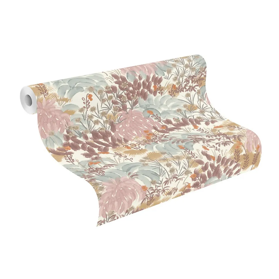 Papier peint vinyle expansé grainé sur intissé jardin féerique rose L.1001 x l.53cm Rasch