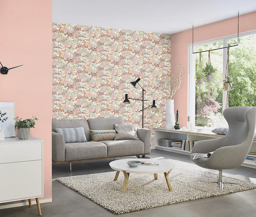 Papier peint vinyle expansé grainé sur intissé jardin féerique rose L.1001 x l.53cm Rasch