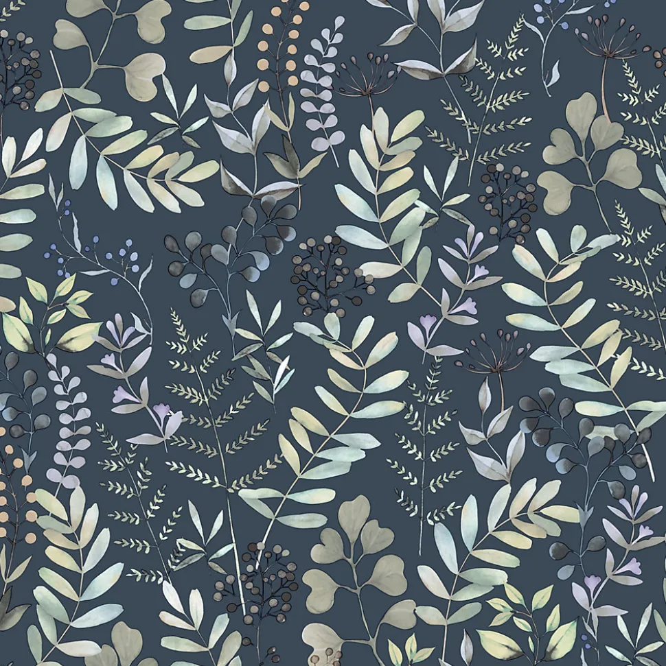 Papier peint vinyle grainé sur intissé botanique Olivia bleu L.1001 x l.53 cm Ugépa