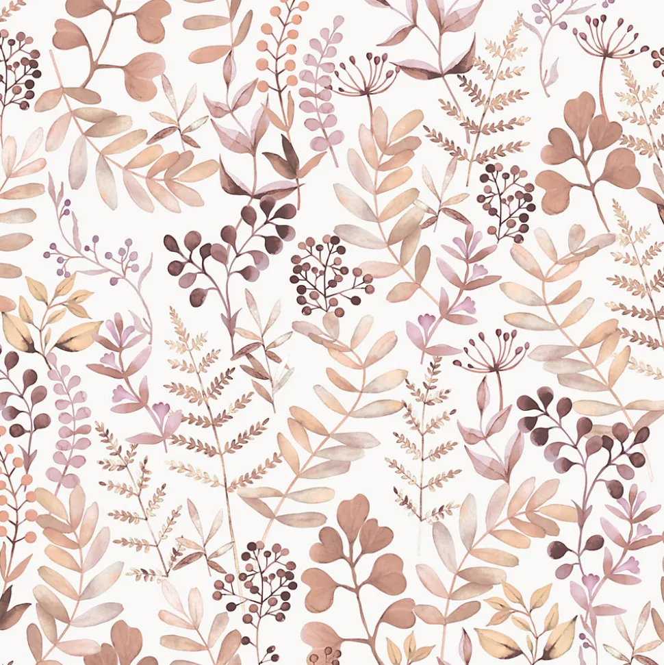 Papier peint vinyle grainé sur intissé botanique Olivia feuillage rose L.1001 x l.53 cm Ugépa