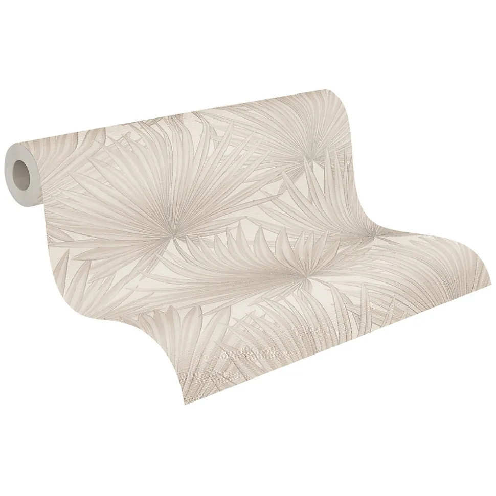 Papier peint vinyle grainé sur intissé effet mat végétal Antigua As Creation L.1005 x l. 53 cm ecru