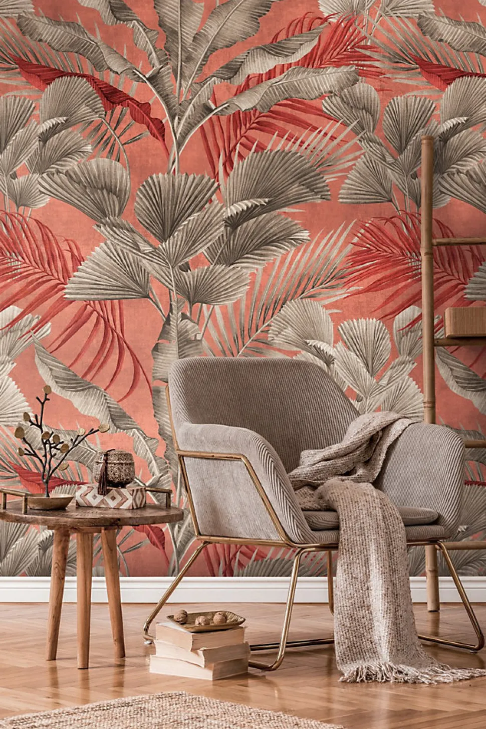 Papier peint vinyle grainé sur intissé jungle Bali L.880 x l. 53 cm taupe, rose As Creation