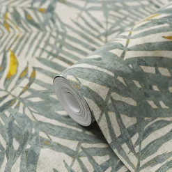 Papier peint Vinyle Intissé GoodHome Perod beige et sarcelle
