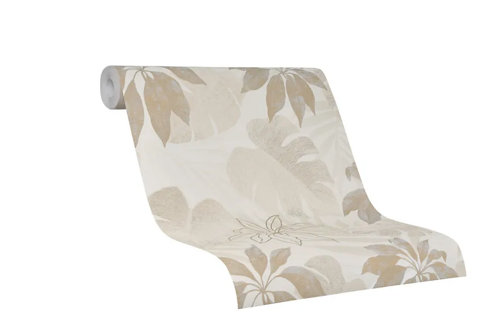 Papier peint vinyle intissé feuillage beige L.1001 x l.53cm