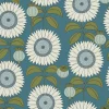 Papier peint vinyle intissé Cuisines & Bains Lutece mat et satiné tournesol, fleurs bleu, vert l.1005 x l.53 cm