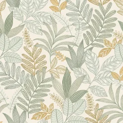 Papier peint vinyle intissé Allure Lutece mat et satiné feuilles jaune, vert, bleu l.1005 x l.53 cm