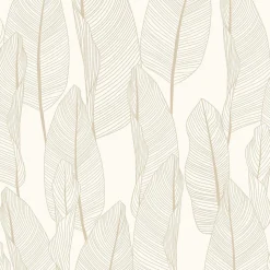 Papier peint vinyle intissé feuille de bananier beige, terracotta L.1005 x l.53cm Lutèce