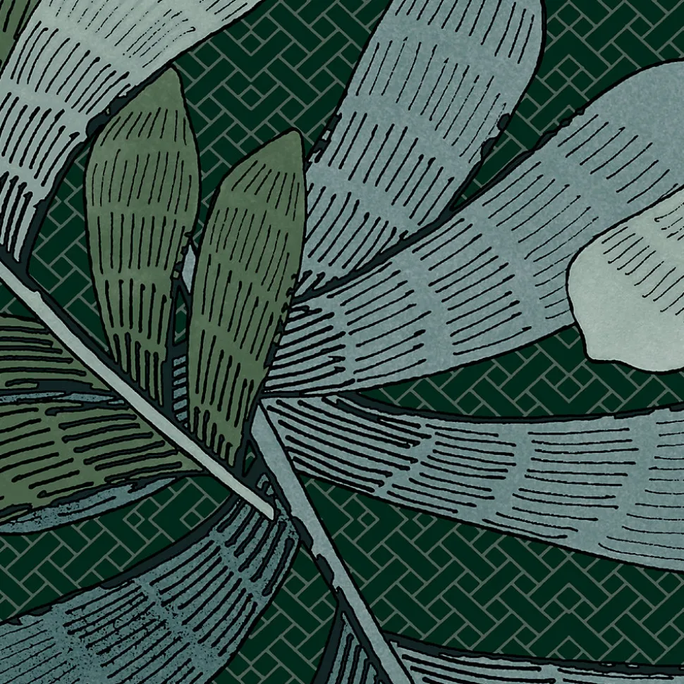 Papier peint vinyle intissé Villa Rosalie Lutece mat et satiné feuilles vert, bleu pétrole, bleu l.1005 x l.53 cm