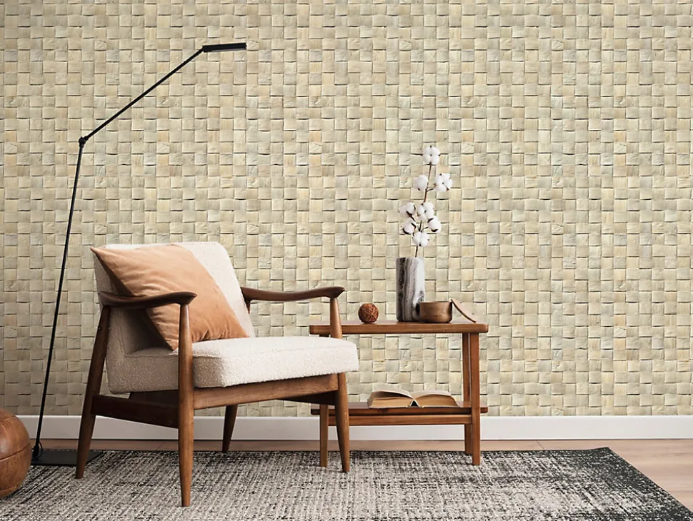 Papier peint vinyle intissé imitation tressage beige L.1001 x l.53cm