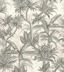 Papier peint vinyle intissé feuillage tropical noir, doré L.1001 x l.53cm Rasch