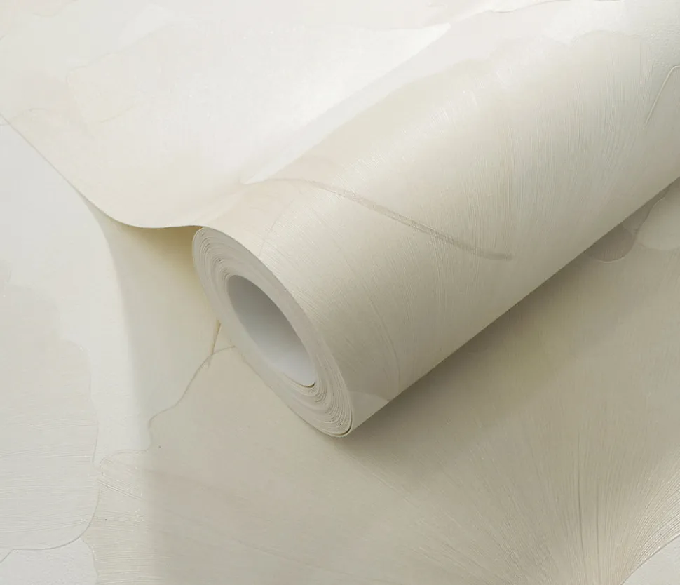 Papier peint vinyle intissé feuilles de ginko beige crème L.1005 x l.53cm, Erismann Ginko dream