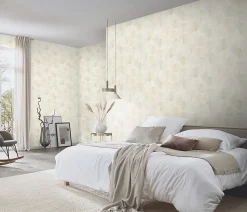 Papier peint vinyle intissé feuilles de ginko beige crème L.1005 x l.53cm, Erismann Ginko dream