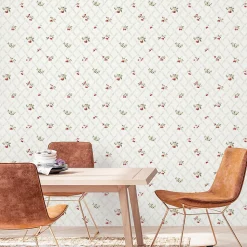 Papier peint vinyle intissé Cuisines & Bains Lutece mat et satiné treillis, cerise rouge, beige, blanc l.1005 x l.53 cm