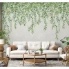 Papier peint vinyle intissé Fidji greenery verdure vert sur fond blanc, 4 lés, L.1005 x l.53cm Lutèce
