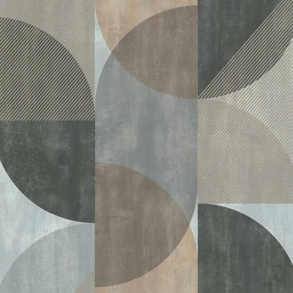 Papier peint vinyle intissé Sejours & Chambres Lutece mat et satiné géométrique gris, taupe, bleu l.1005 x l.53 cm