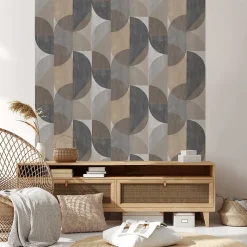 Papier peint vinyle intissé Sejours & Chambres Lutece mat et satiné géométrique gris, taupe, bleu l.1005 x l.53 cm