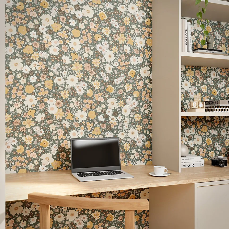 Papier peint vinyle intissé fleuri liberty vert L.53 x l.1005 cm GoodHome Amity