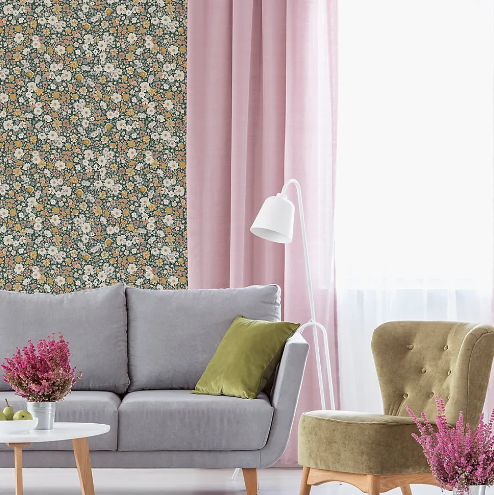 Papier peint vinyle intissé fleuri liberty vert L.53 x l.1005 cm GoodHome Amity