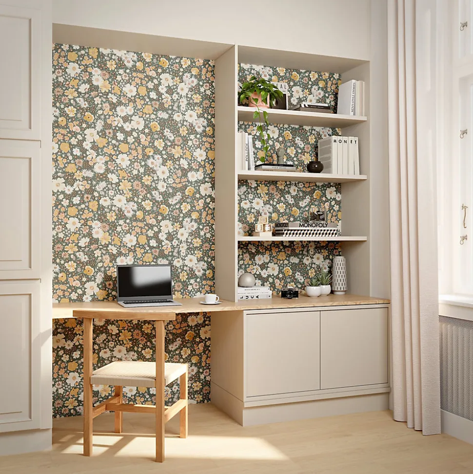 Papier peint vinyle intissé fleuri liberty vert L.53 x l.1005 cm GoodHome Amity