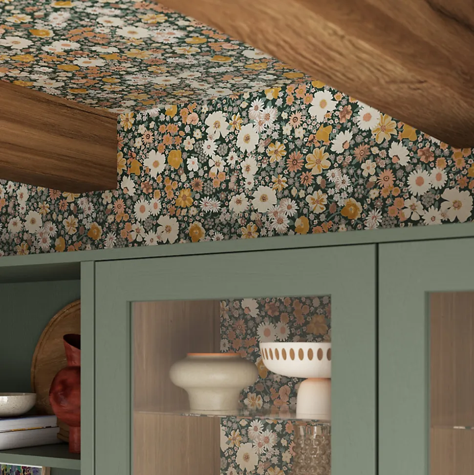 Papier peint vinyle intissé fleuri liberty vert L.53 x l.1005 cm GoodHome Amity