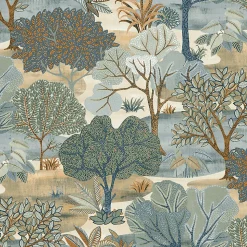 Papier peint vinyle intissé Allure Lutece mat et satiné fôret, arbre, paysage bleu, ocre, vieux bleu l.1005 x l.53 cm