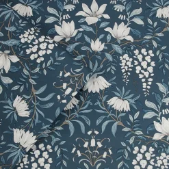 Papier peint vinyle intissé fleuri bleu L.1000 x l.52 cm Laura Ashley Parterre