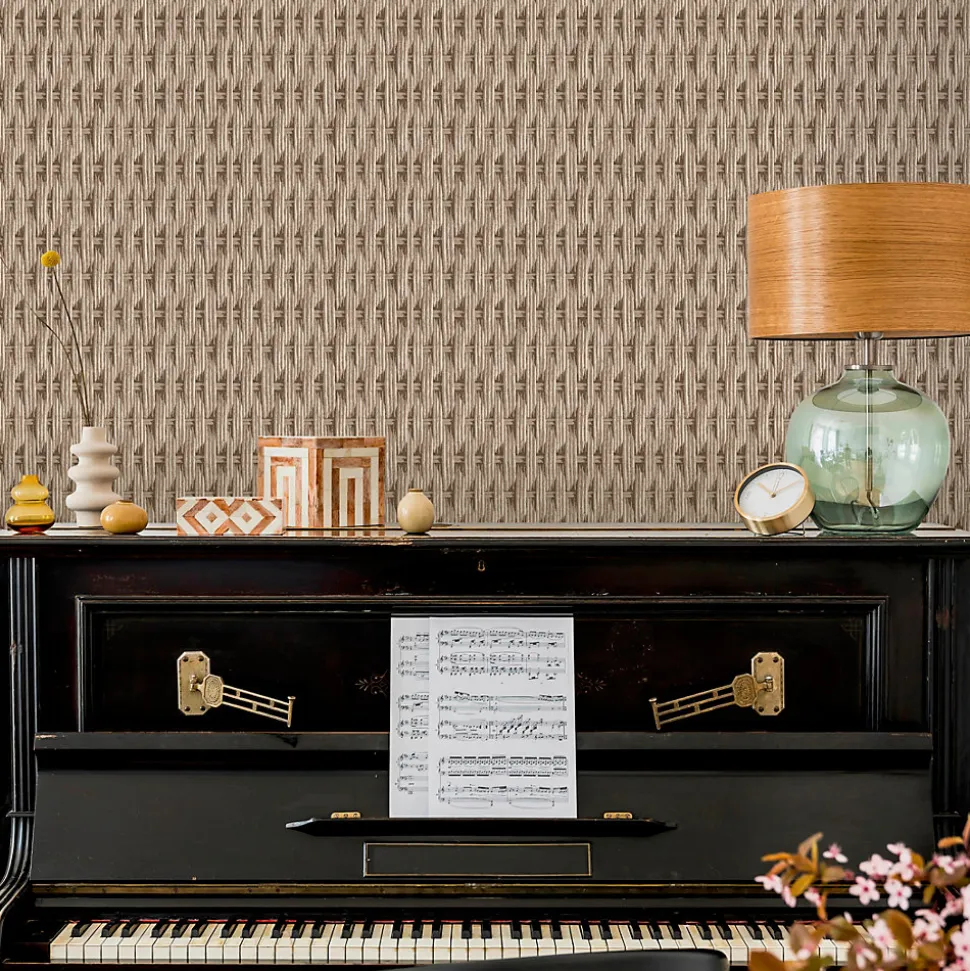 Papier peint vinyle intissé Villa Rosalie Lutece mat et satiné trompe l'œil paille beige, taupe l.1005 x l.53 cm
