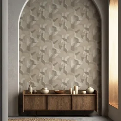 Papier peint vinyle intissé géométrique Abaca origine gris et beige L.1005 x l.53cm Lutèce