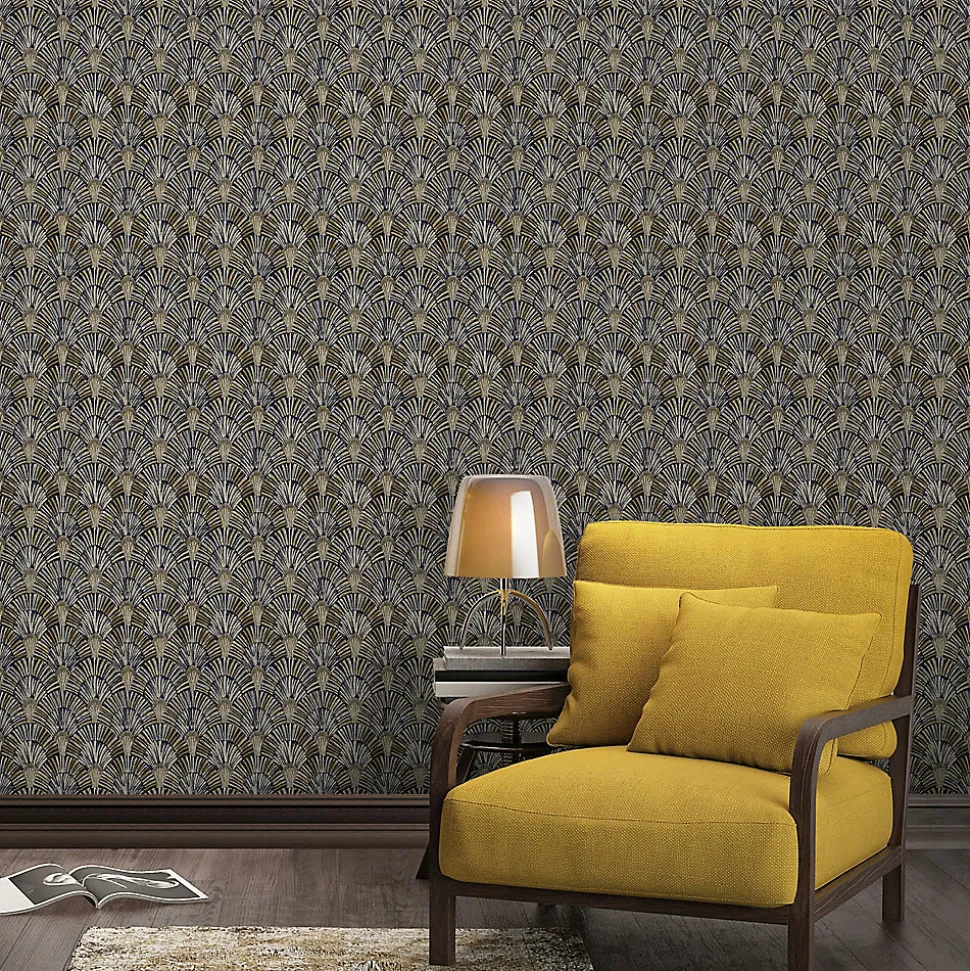 Papier peint Vinyle Intissé GoodHome Ametri noir