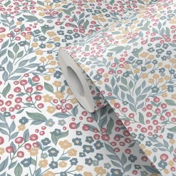 Papier peint vinyle intissé fleuri liberty Mini darla rose, vert, jaune L.1005 x l.53cm Ugepa