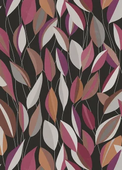 Papier peint vinyle intissé feuillage noir, violet L.1005 x l.53cm, Erismann Casual