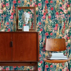 Papier peint vinyle intissé fleuri rose, vert L.1005 x l.53cm Grandeco, Delphinium