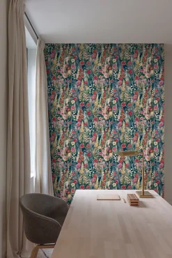 Papier peint vinyle intissé fleuri rose, vert L.1005 x l.53cm Grandeco, Delphinium
