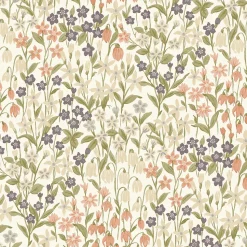 Papier peint vinyle intissé fleuri Bluebel lilas, bleu L.1005 x l.53cm Grandeco