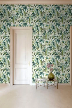 Papier peint vinyle intissé feuilles de palmier Big palm vert L.1005 x l.53cm Grandeco