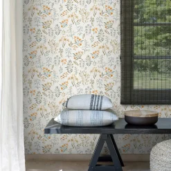 Papier peint vinyle intissé fleuri beige, jaune L.53 x l.1005 cm Grandeco Poésie